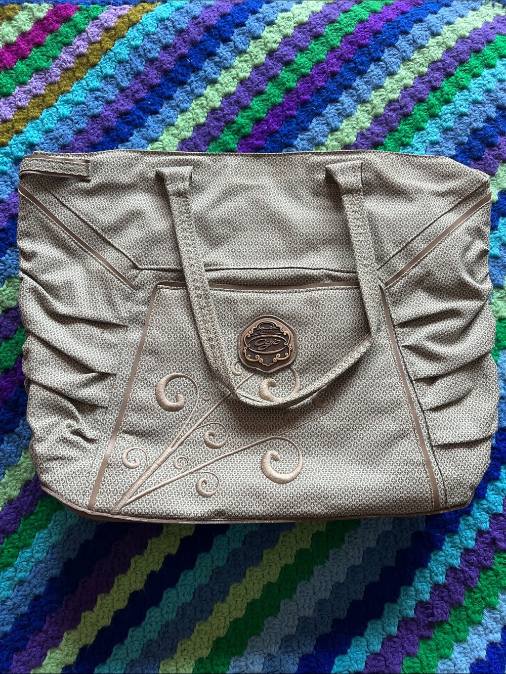OGIO Elegant Neutral Tote Computer Bag with Swirl Detail HOLDS EVERYTHING
